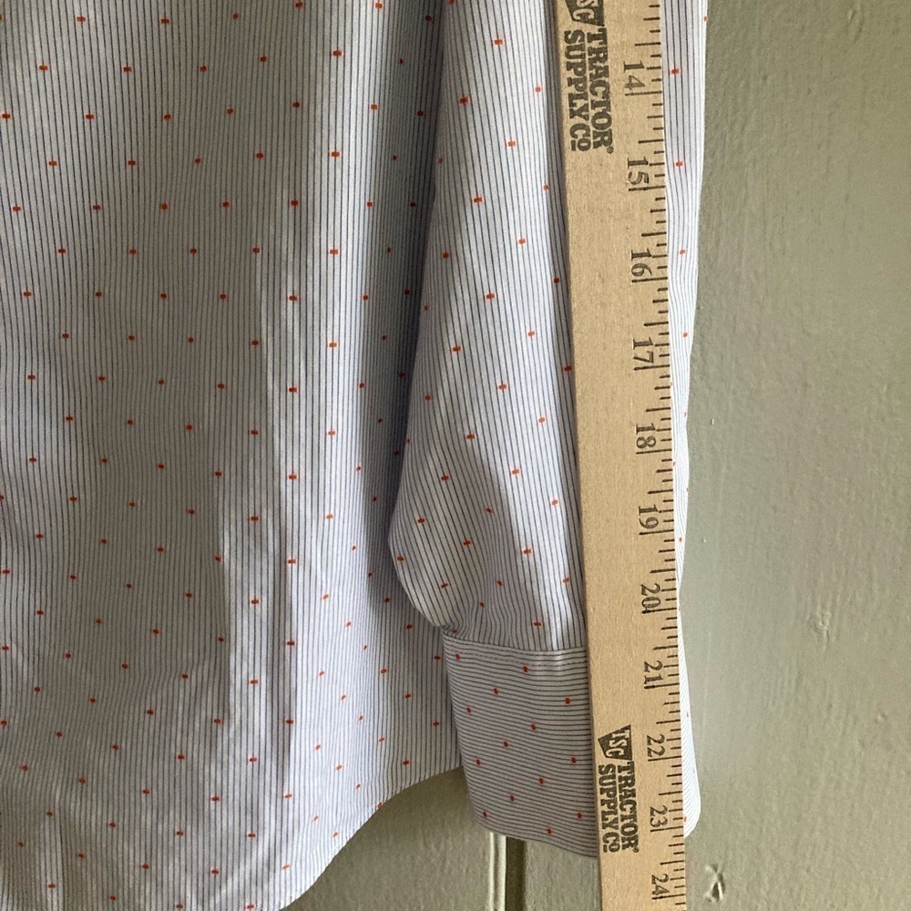 LANDS' END Blue White textured SUPIMA cotton NO IRON button front Pinstripe 10 - Picture 8 of 9